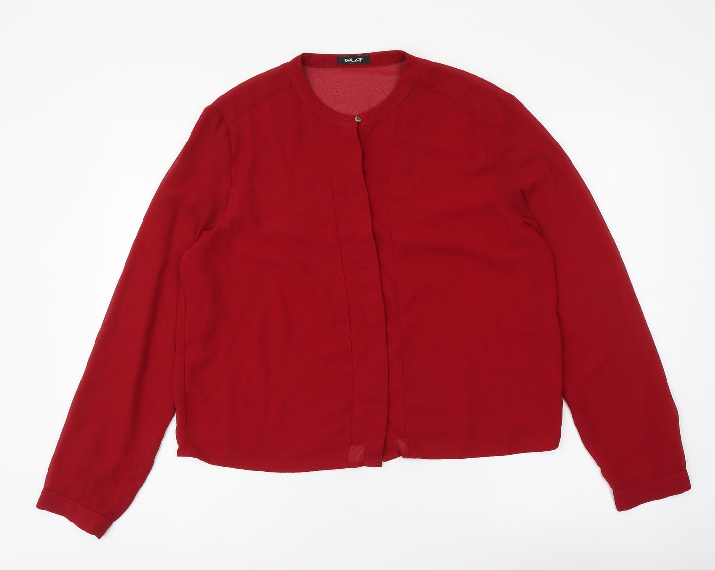 ELA Womens Red Polyester Basic Button-Up Size 12 Round Neck