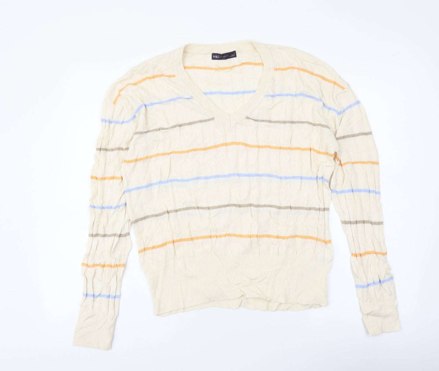 Marks and Spencer Womens Multicoloured V-Neck Striped Viscose Pullover Jumper Size L