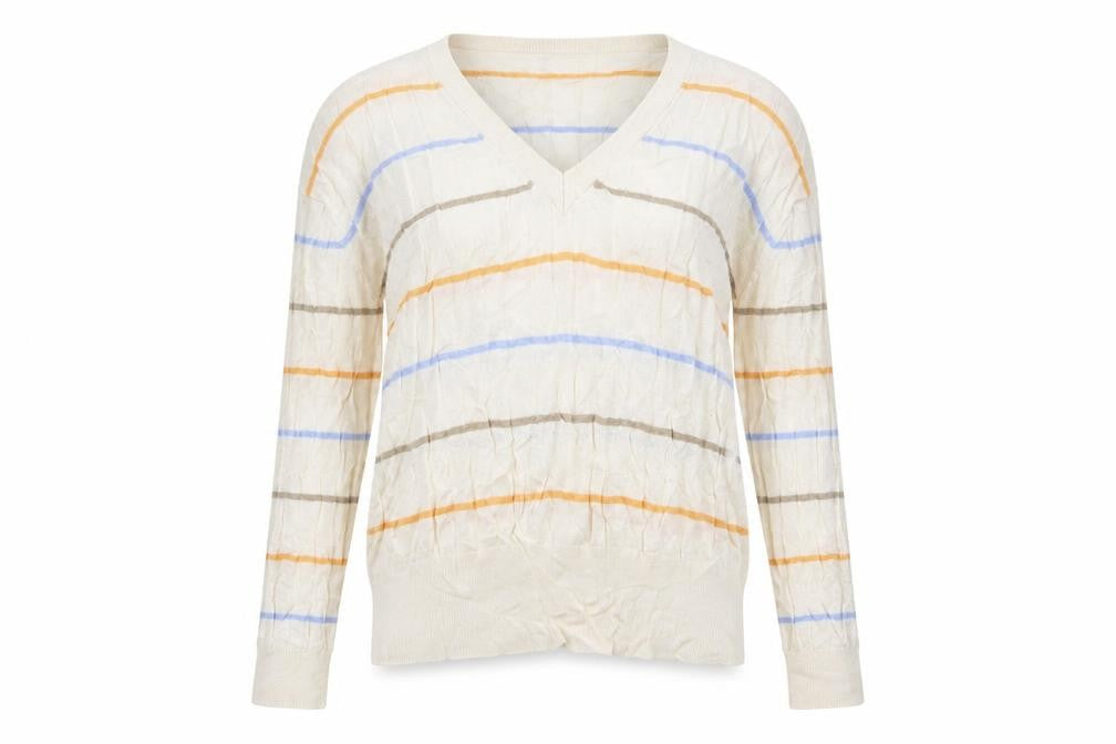 Marks & Spencer Womens Multicoloured V-Neck Striped Viscose Pullover Jumper Size L