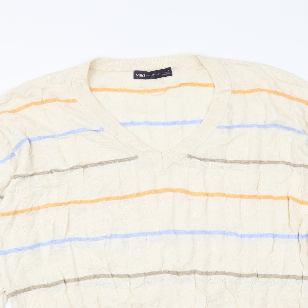 Marks and Spencer Womens Multicoloured V-Neck Striped Viscose Pullover Jumper Size L
