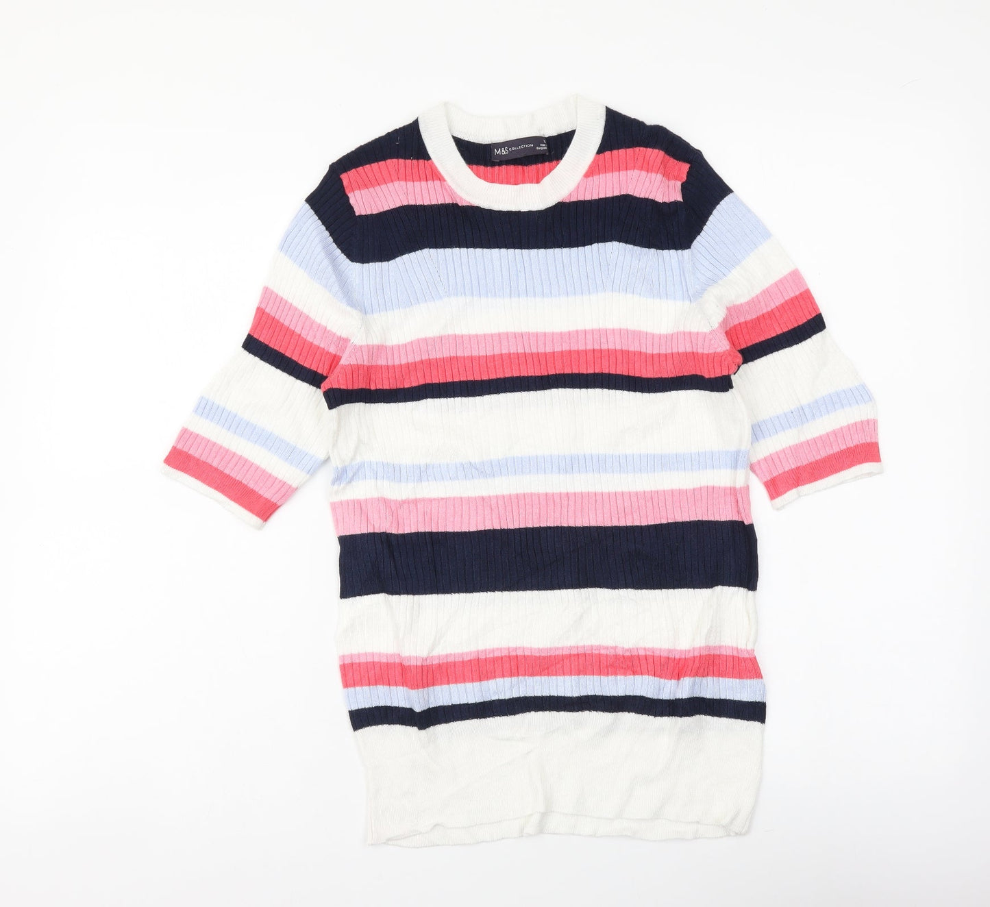 Marks and Spencer Womens Multicoloured Round Neck Striped Viscose Pullover Jumper Size 12
