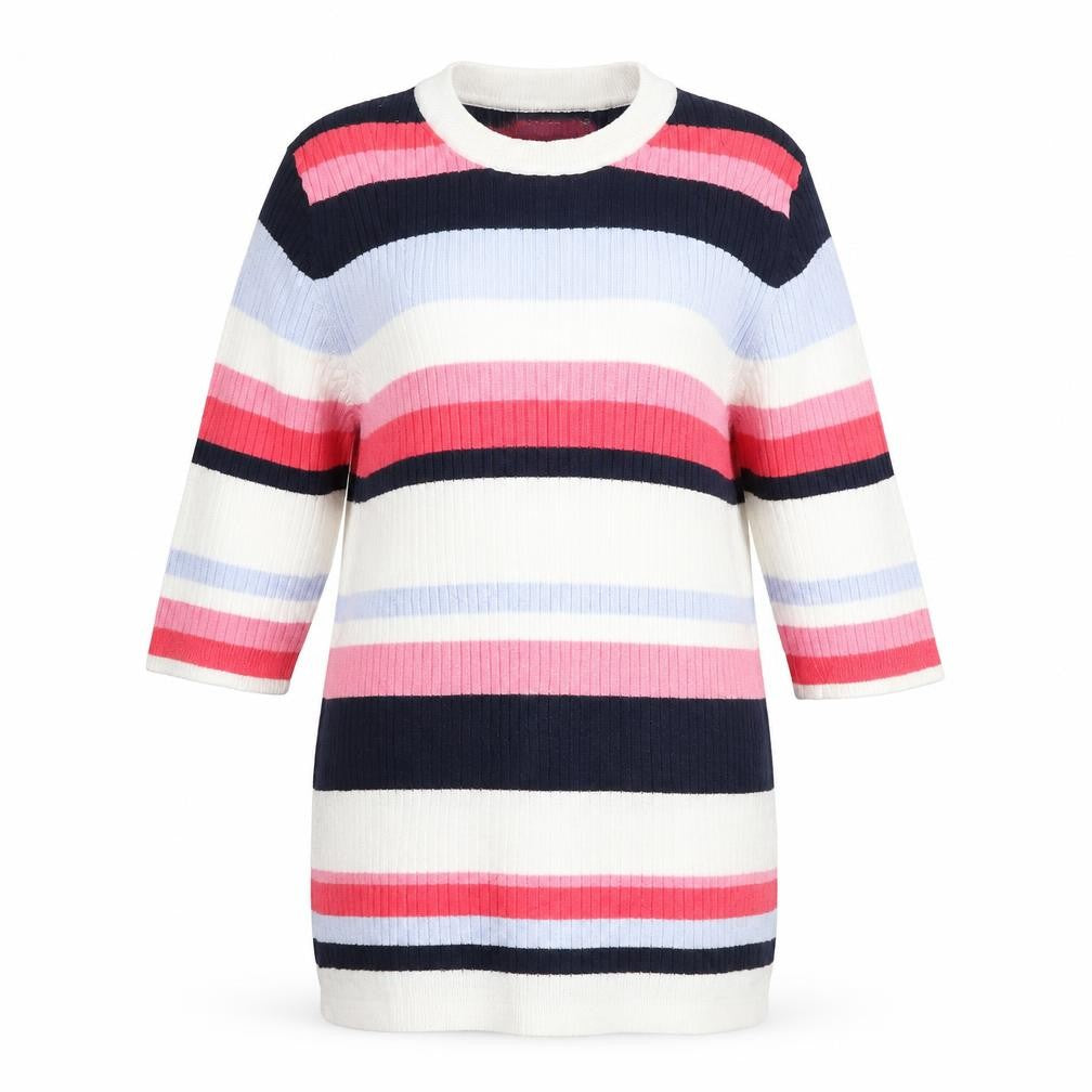 Marks & Spencer Womens Multicoloured Round Neck Striped Viscose Pullover Jumper Size 12