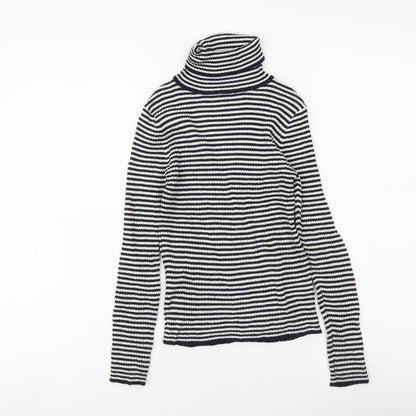 Next Girls Blue Roll Neck Striped Polyester Pullover Jumper Size 9 Years Pullover