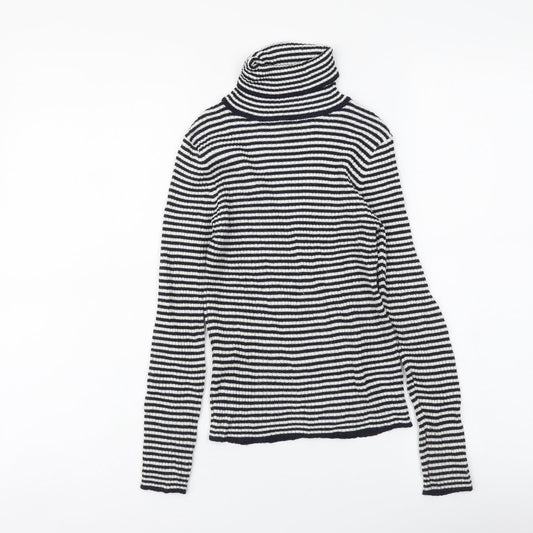 NEXT Girls Blue Roll Neck Striped Polyester Pullover Jumper Size 9 Years Pullover