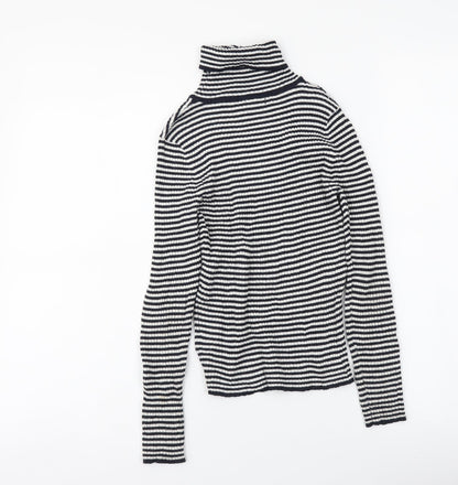 Next Girls Blue Roll Neck Striped Polyester Pullover Jumper Size 9 Years Pullover