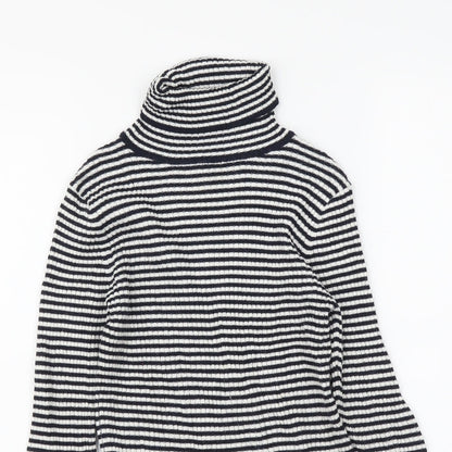 Next Girls Blue Roll Neck Striped Polyester Pullover Jumper Size 9 Years Pullover