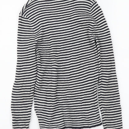 Next Girls Blue Roll Neck Striped Polyester Pullover Jumper Size 9 Years Pullover
