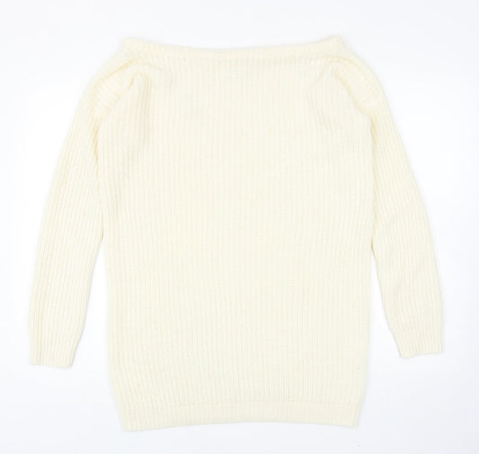 Missguided Womens Ivory Boat Neck Acrylic Pullover Jumper Size S