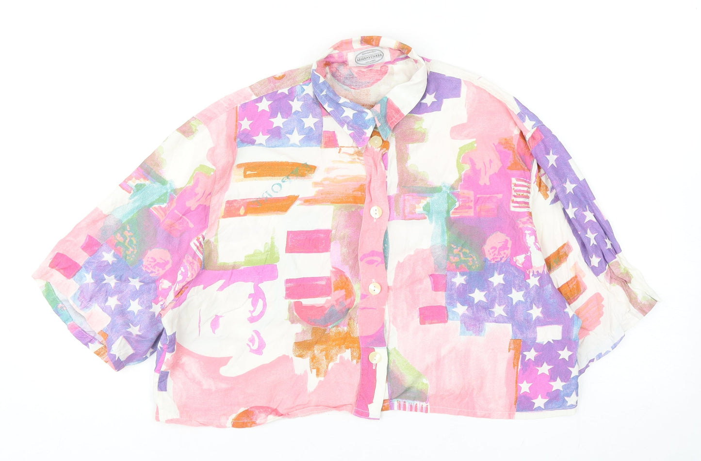 Seidensticker Womens Multicoloured Geometric Polyester Cropped Button-Up Size 12 Collared - American Print
