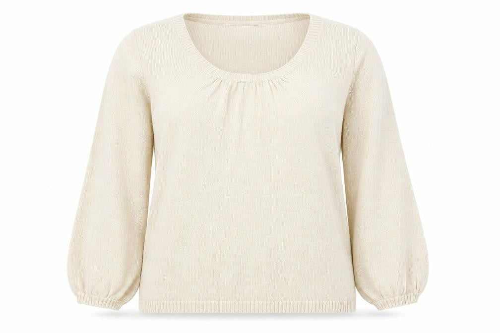 Lands End Womens Beige Scoop Neck Cotton Pullover Jumper Size S