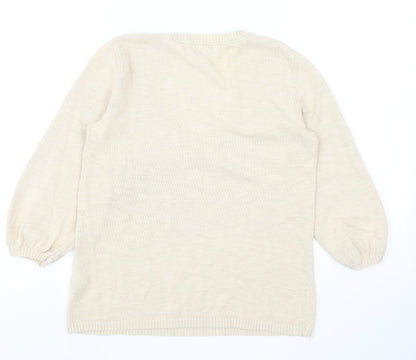 Lands End Womens Beige Scoop Neck Cotton Pullover Jumper Size S
