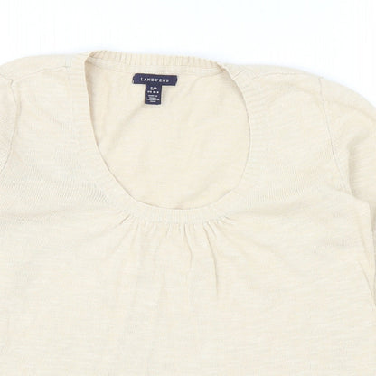 Lands End Womens Beige Scoop Neck Cotton Pullover Jumper Size S