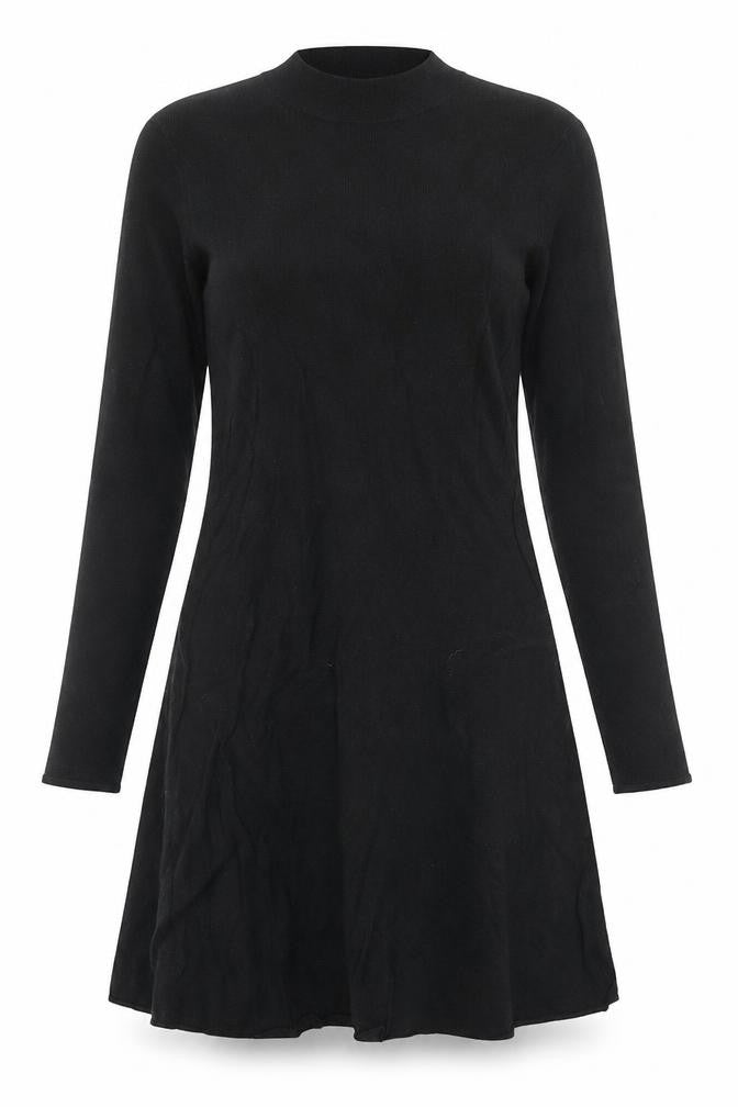 H&M Womens Black Viscose Skater Dress Size S Mock Neck Pullover