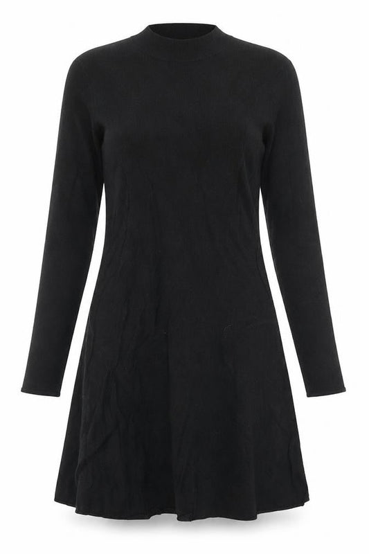 H&M Womens Black Viscose Skater Dress Size S Mock Neck Pullover