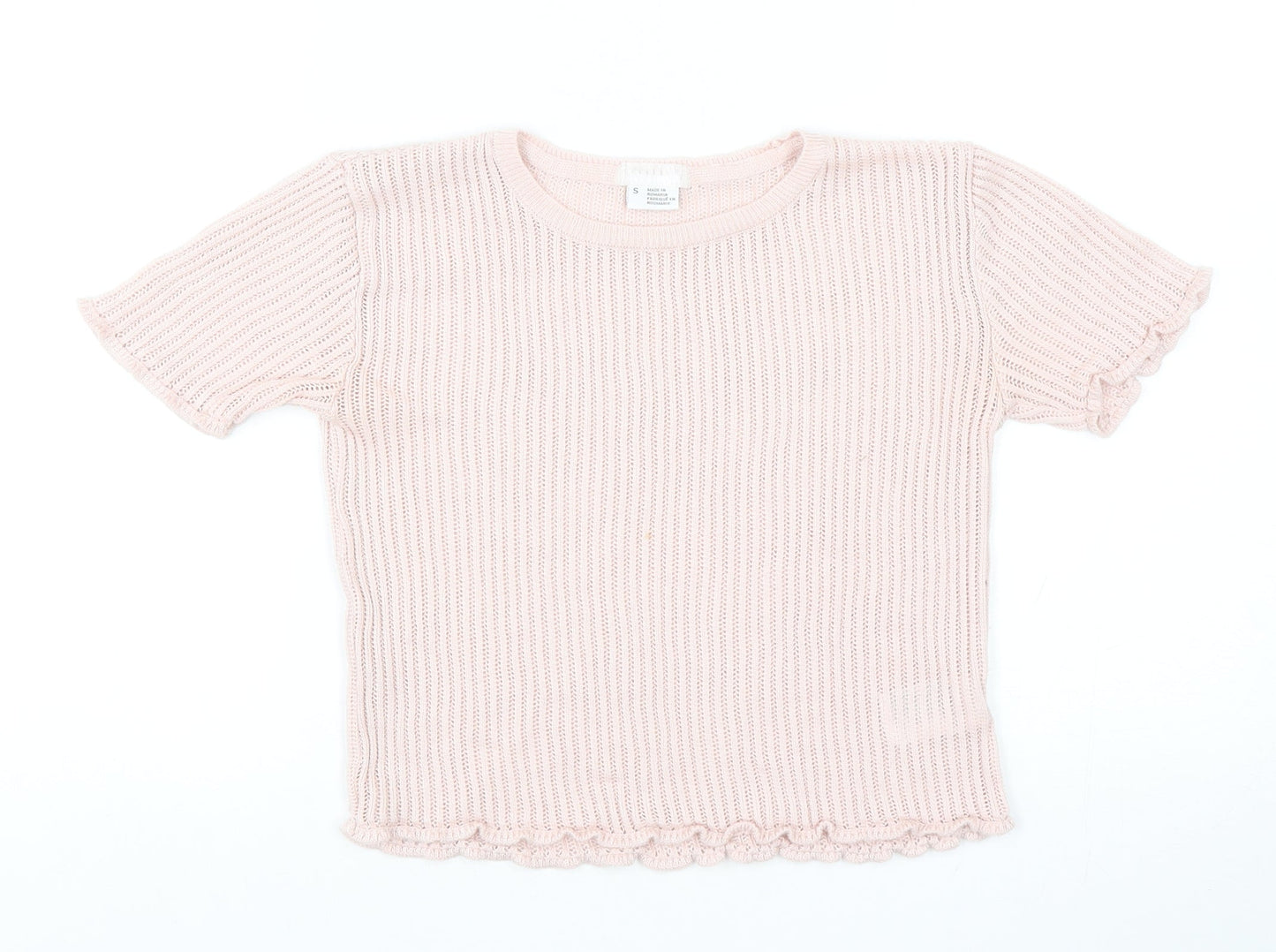 Cooperative Womens Pink Acrylic Basic T-Shirt Size S Crew Neck - Ribbed
