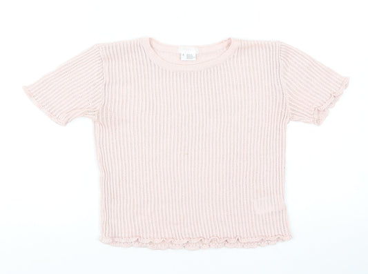 Cooperative Womens Pink Acrylic Basic T-Shirt Size S Crew Neck - Ribbed