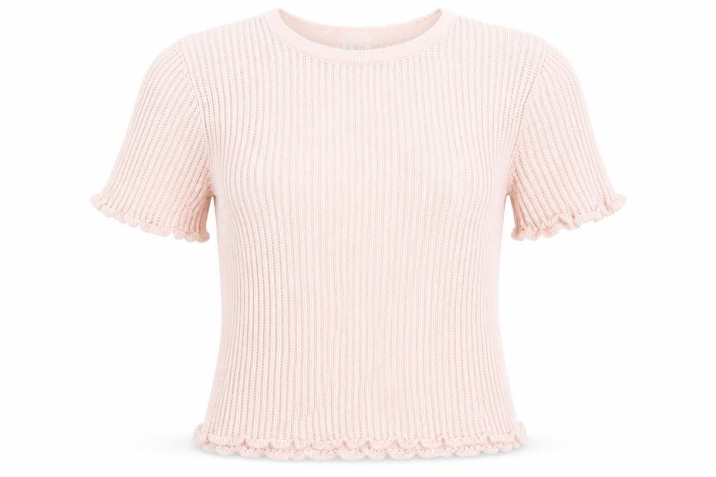 Cooperative Womens Pink Acrylic Basic T-Shirt Size S Crew Neck - Ribbed