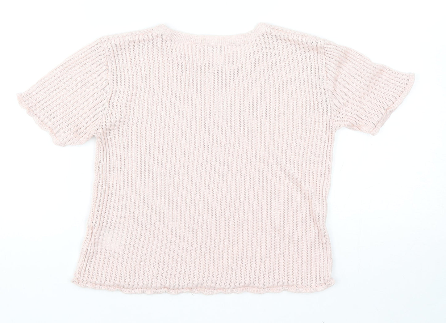 Cooperative Womens Pink Acrylic Basic T-Shirt Size S Crew Neck - Ribbed