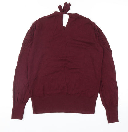 Oasis Womens Red Round Neck Cotton Pullover Jumper Size S
