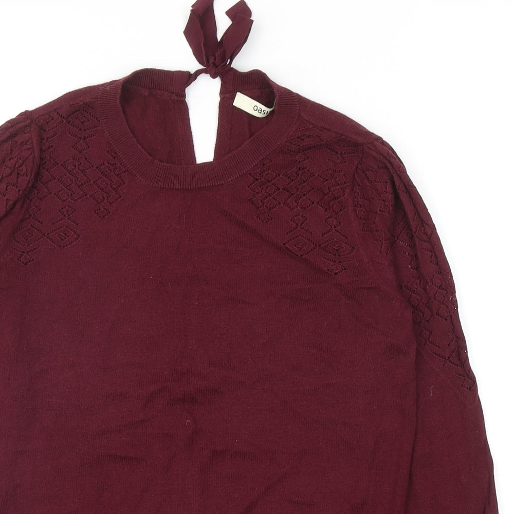 Oasis Womens Red Round Neck Cotton Pullover Jumper Size S
