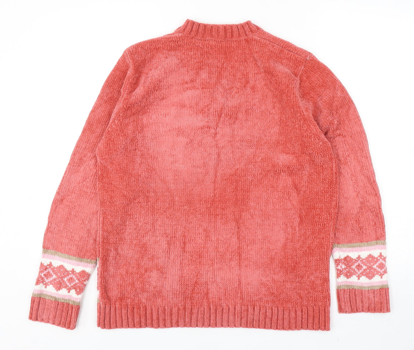 Classics Womens Pink V-Neck Fair Isle Acrylic Pullover Jumper Size 12