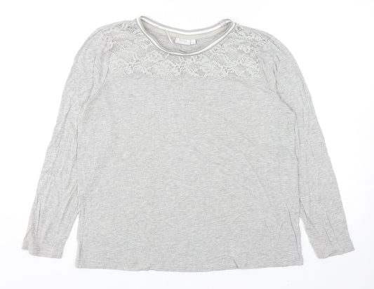 Fransa Womens Grey Polyester Basic T-Shirt Size L Roll Neck - Lace Detail