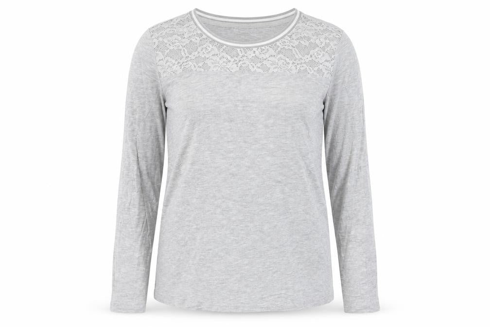 Fransa Womens Grey Polyester Basic T-Shirt Size L Roll Neck - Lace Detail