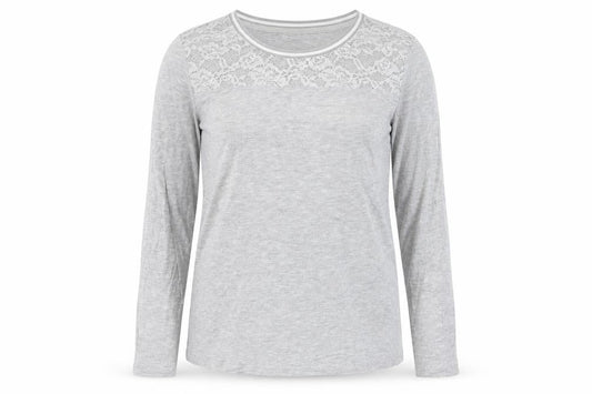 Fransa Womens Grey Polyester Basic T-Shirt Size L Roll Neck - Lace Detail