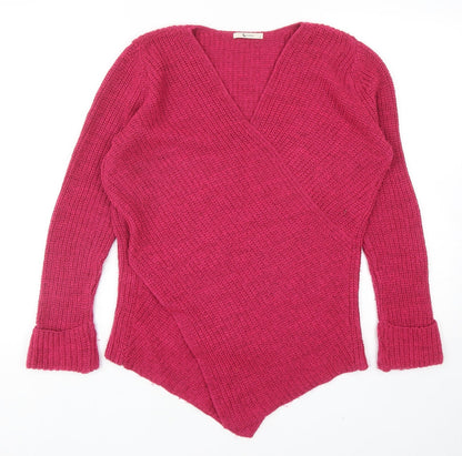 Tu Womens Pink V-Neck Acrylic Pullover Jumper Size 12