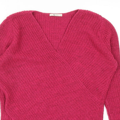 Tu Womens Pink V-Neck Acrylic Pullover Jumper Size 12