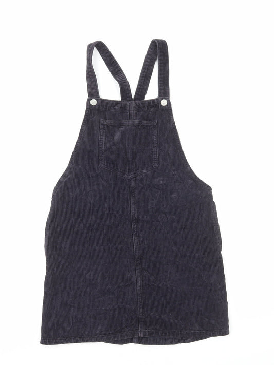 Topshop Womens Black Cotton Pinafore/Dungaree Dress Size 6 Square Neck Button