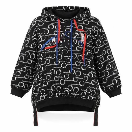 La Rosa Womens Black Geometric Cotton Pullover Hoodie Size M Pullover