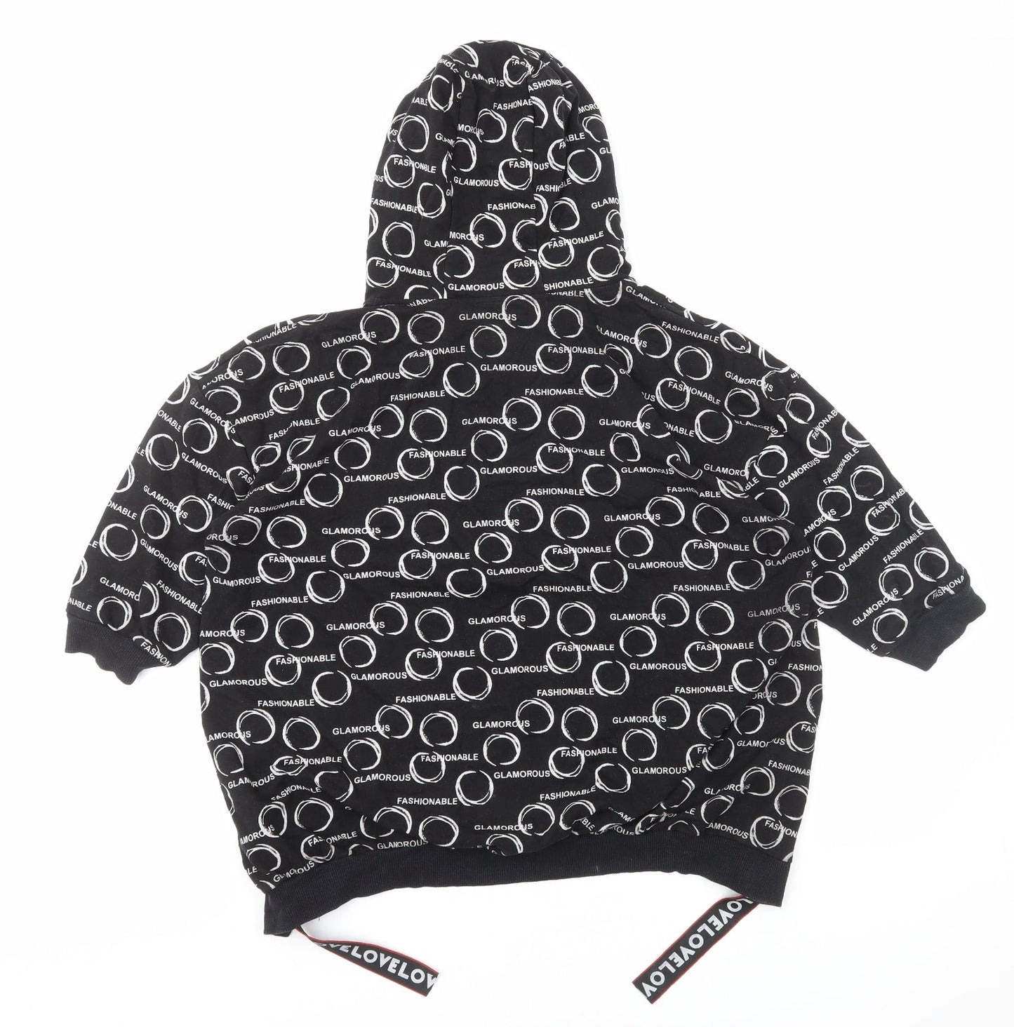 La Rosa Womens Black Geometric Cotton Pullover Hoodie Size M Pullover