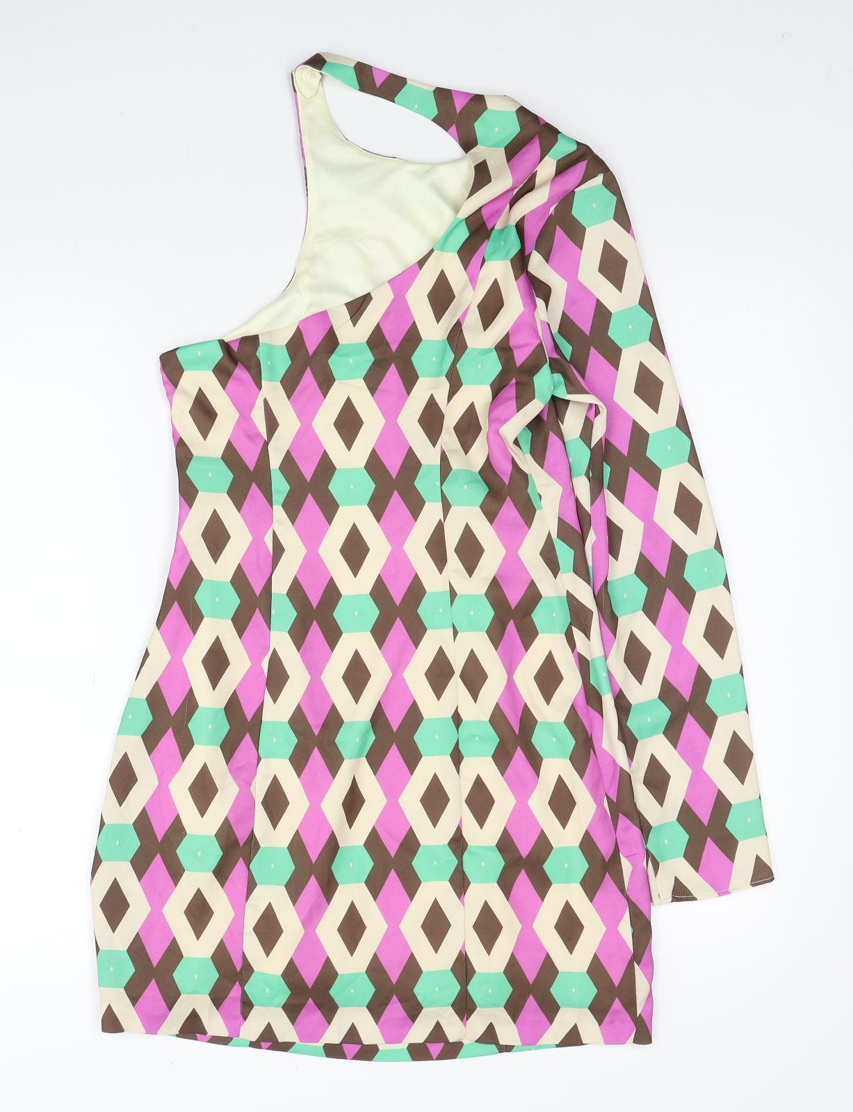 Zara Womens Multicoloured Geometric Polyester Shift Size XS Round Neck Zip
