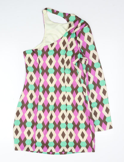 Zara Womens Multicoloured Geometric Polyester Shift Size XS Round Neck Zip