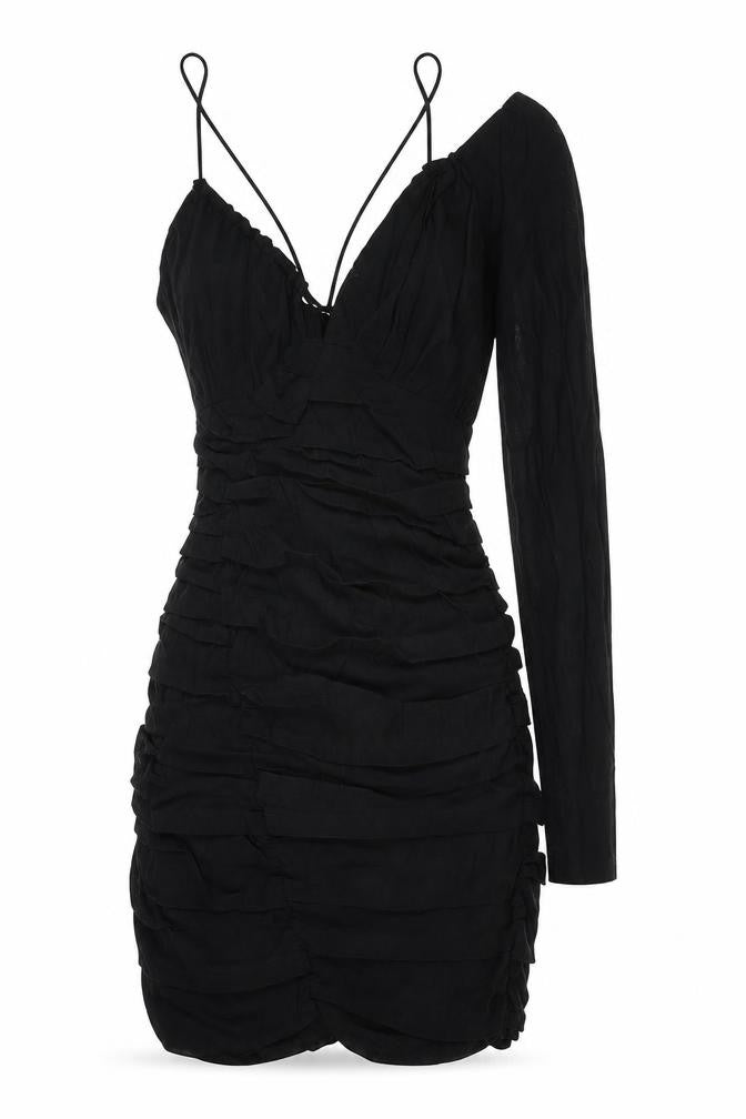 Zara Womens Black Linen Mini Size XS One Shoulder Zip