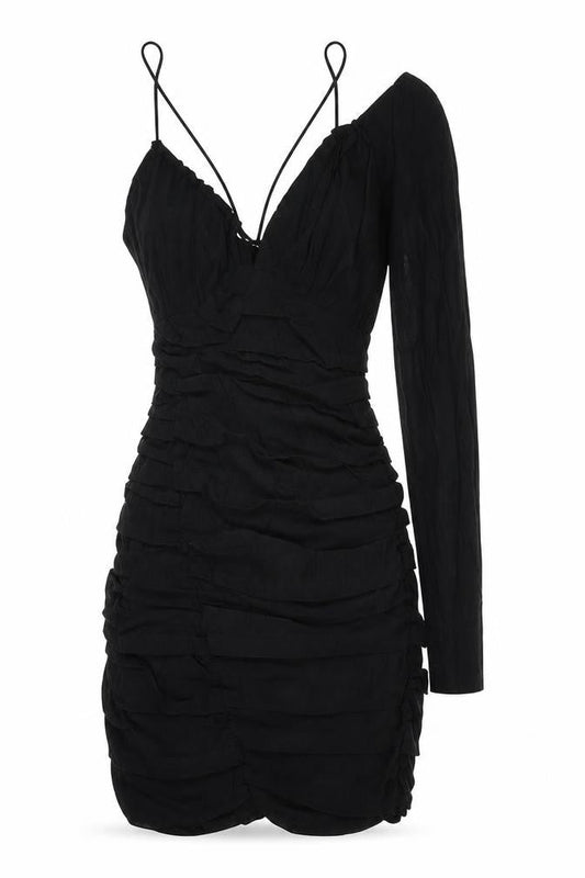 Zara Womens Black Linen Mini Size XS One Shoulder Zip