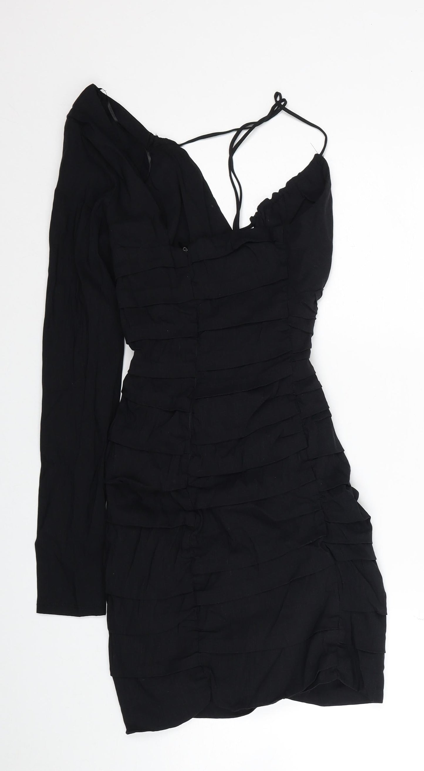 Zara Womens Black Linen Mini Size XS One Shoulder Zip