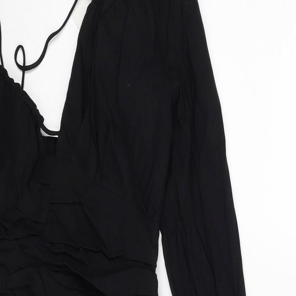 Zara Womens Black Linen Mini Size XS One Shoulder Zip