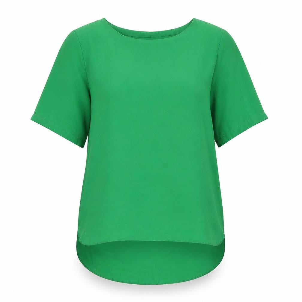Preworn Womens Green Polyester Basic T-Shirt Size 8 Round Neck