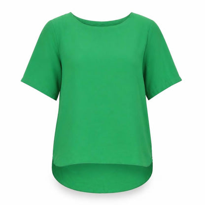 Preworn Womens Green Polyester Basic T-Shirt Size 8 Round Neck