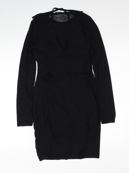Missguided Womens Black Polyester Pencil Dress Size 10 Round Neck Pullover