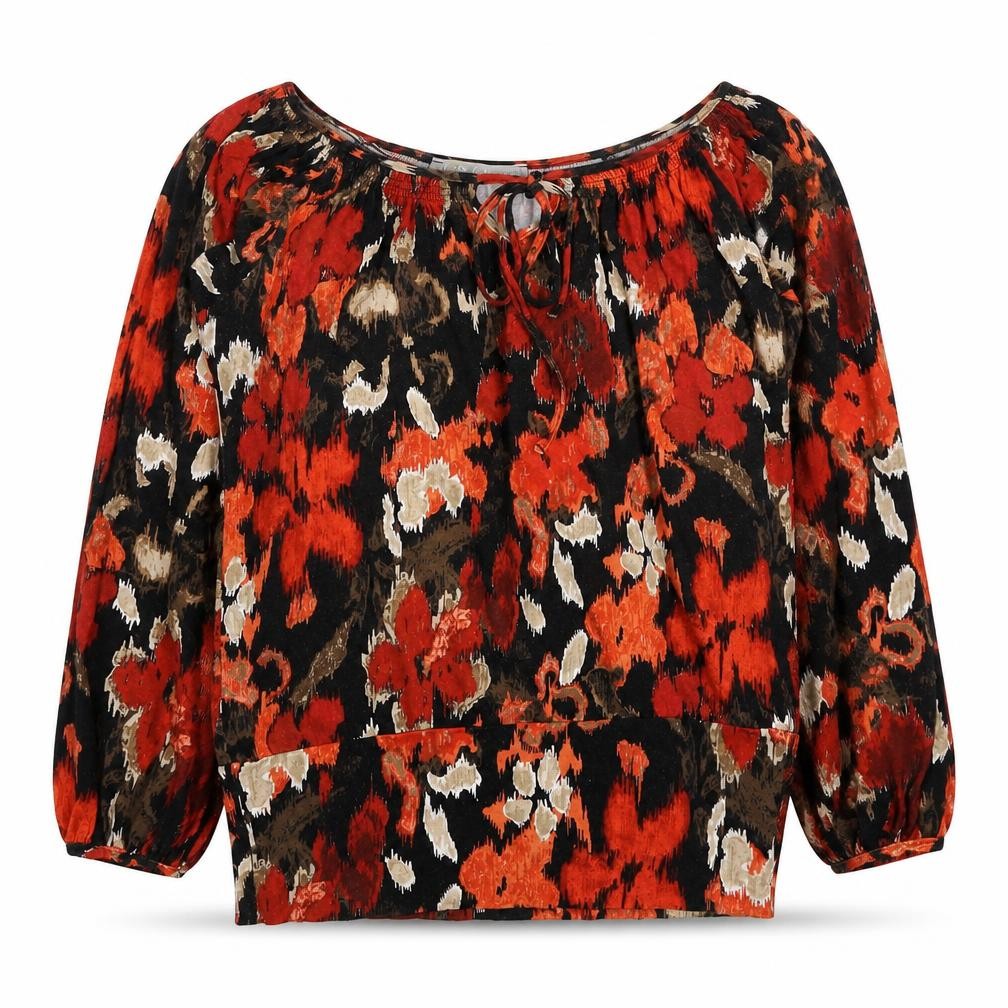 Marks & Spencer Womens Red Floral Viscose Basic Blouse Size 8 Scoop Neck