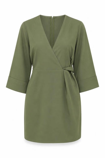 ASOS Womens Green Herringbone Polyester Mini Size 2 V-Neck Zip