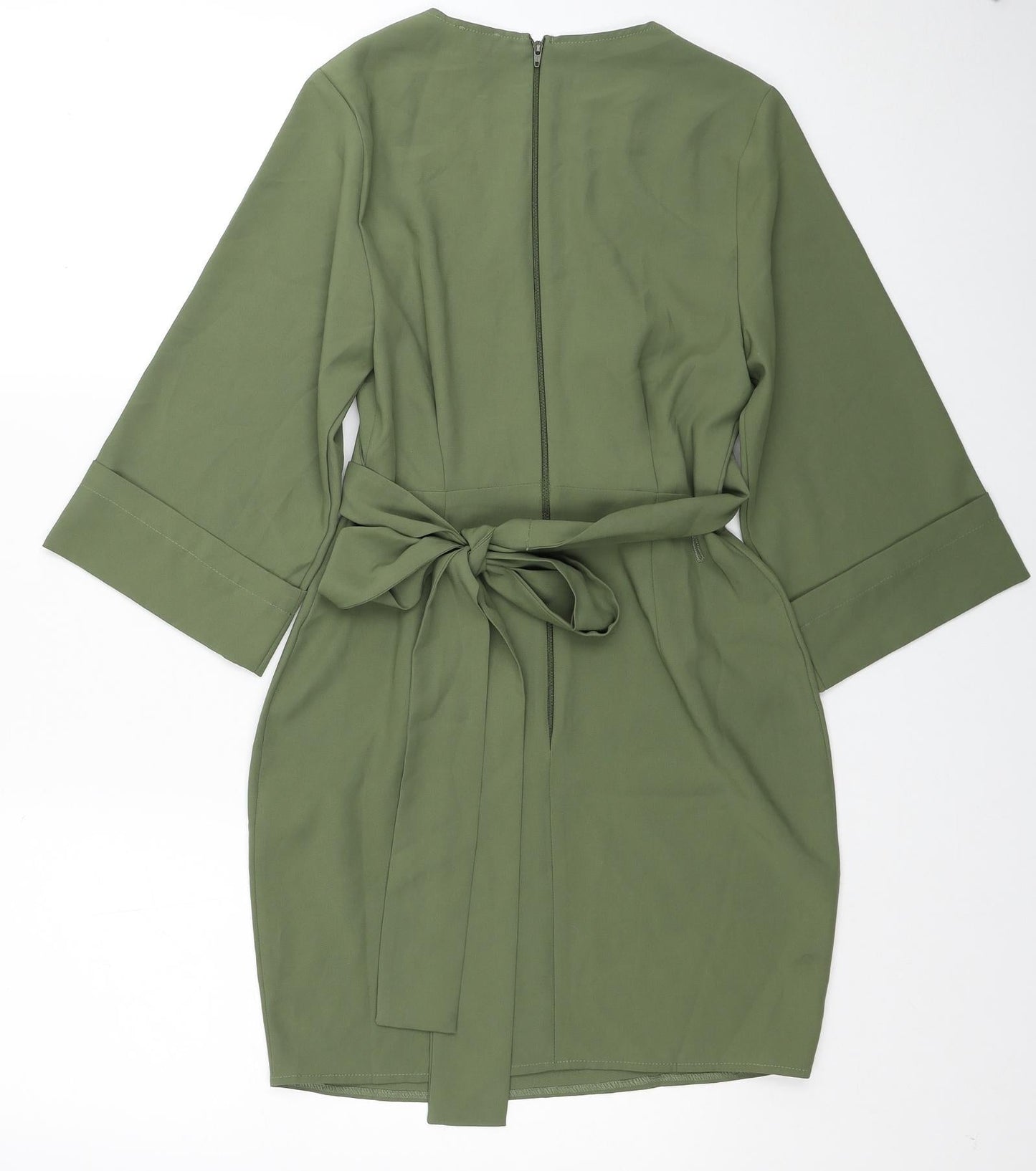 ASOS Womens Green Herringbone Polyester Mini Size 2 V-Neck Zip