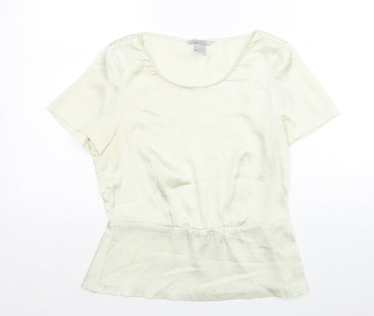 H&M Womens Ivory Polyester Basic Blouse Size 8 Round Neck