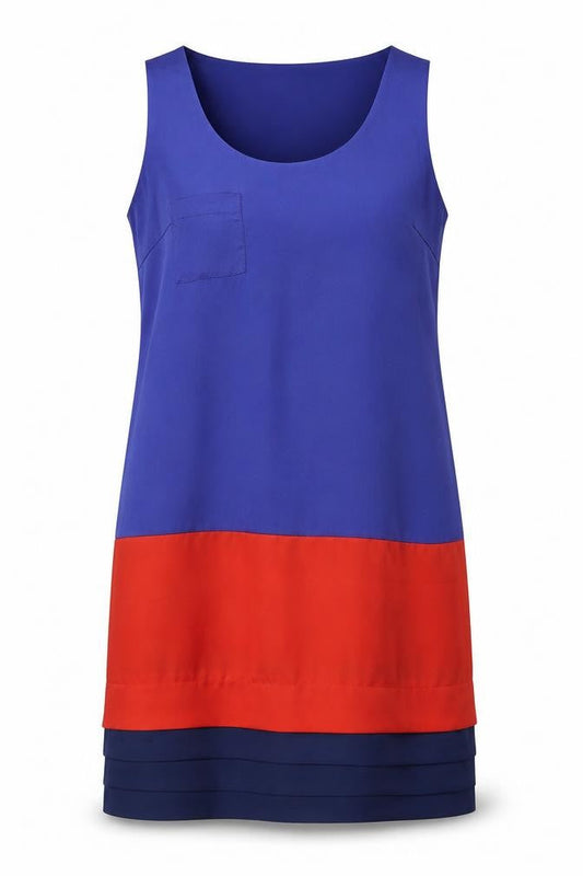 Marks & Spencer Womens Blue Colourblock Polyester Shift Size 12 Scoop Neck Pullover
