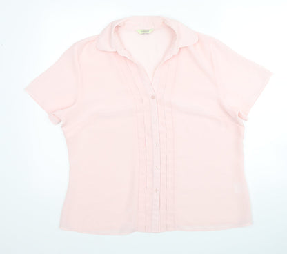 Preloved Classics Womens Pink Polyester Basic Button-Up Size 16 Collared - Front