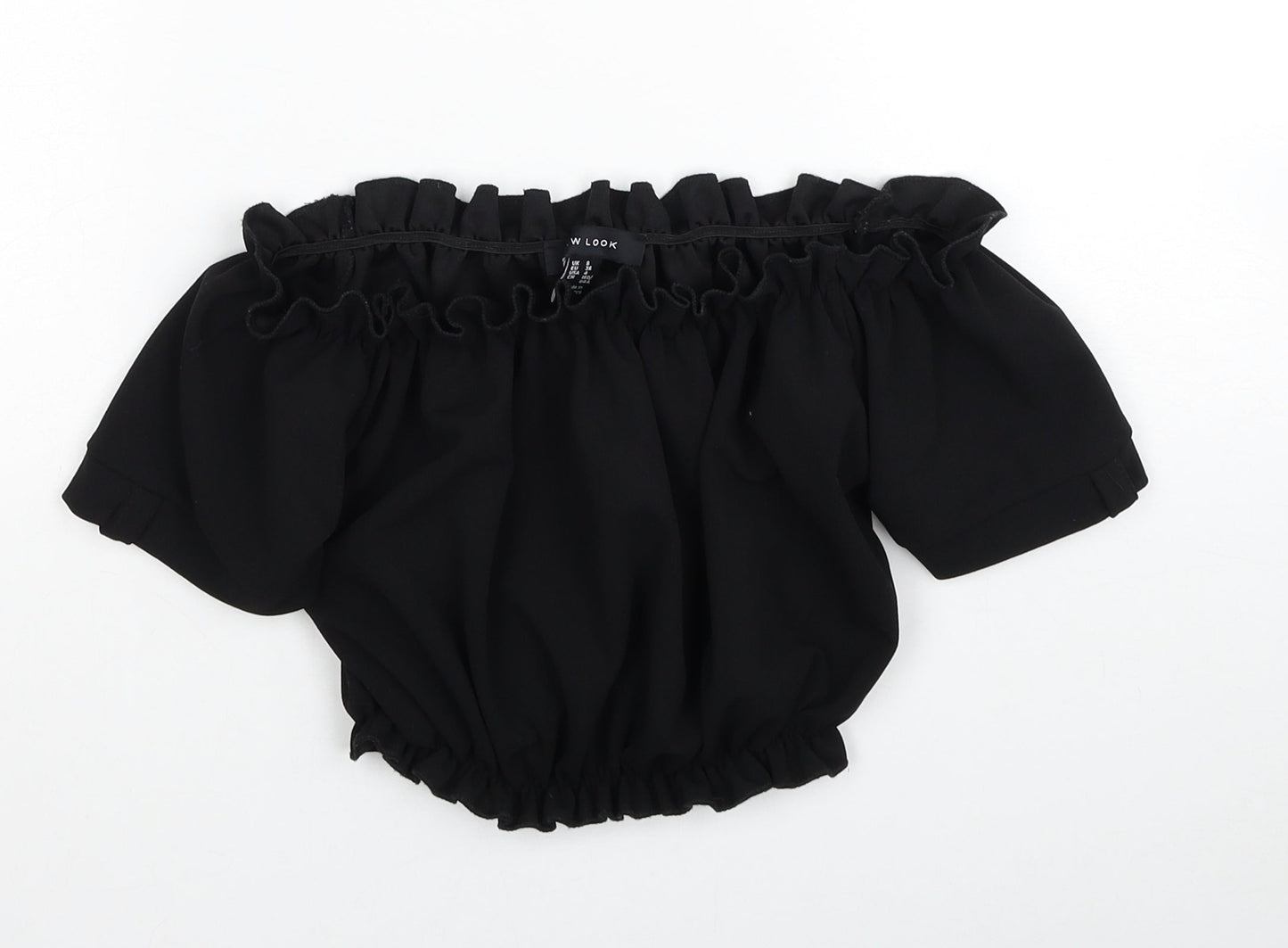New Look Womens Black Polyester Cropped Blouse Size 8 Off the Shoulder