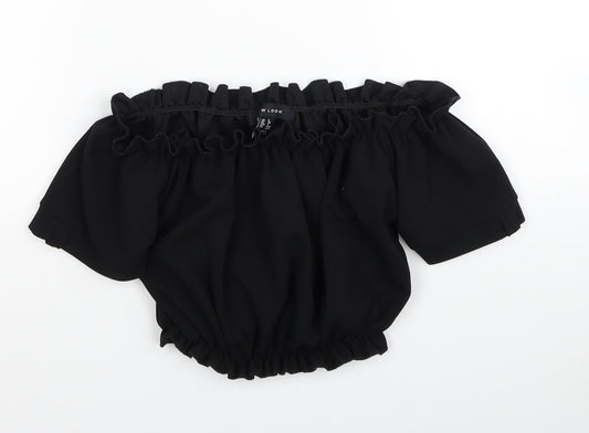 New Look Womens Black Polyester Cropped Blouse Size 8 Off the Shoulder